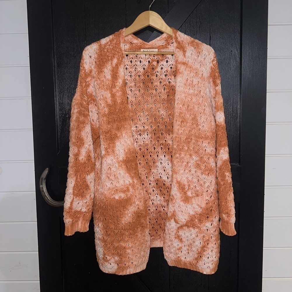 Peach Love Super Soft Tie-dye Chunky Knit Open Front Oversized Boho Cardigan S